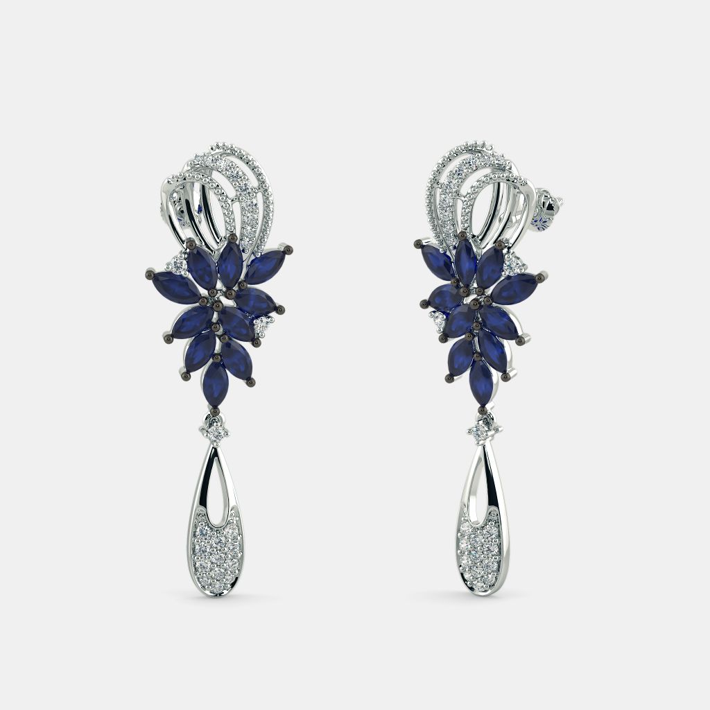 Blue Sapphire Diamond Look Flower pattern Earrings  Sanvi Jewels