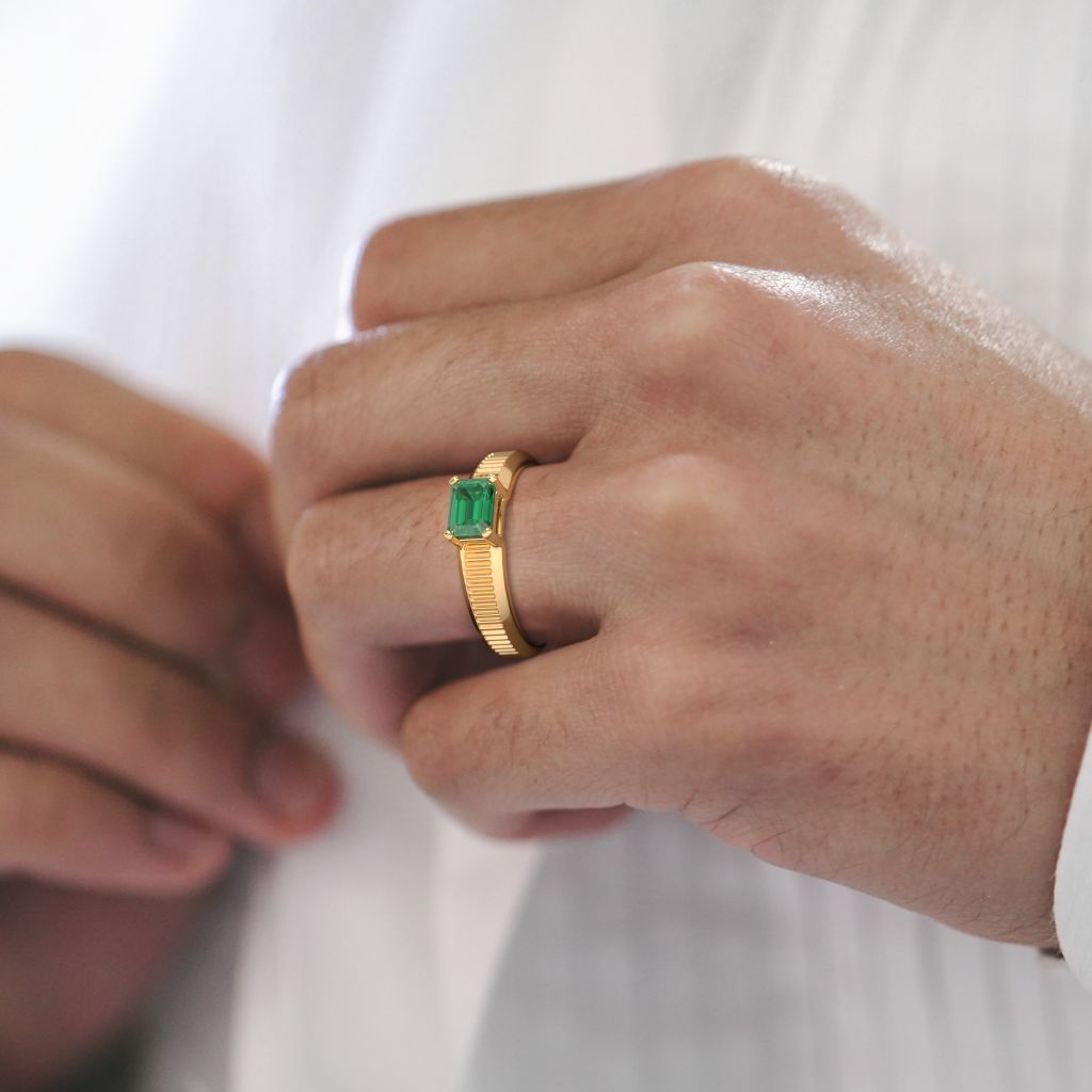 Natural 9.25 Carat Emerald Panna Gold Plated Adjustaible Ring Lab